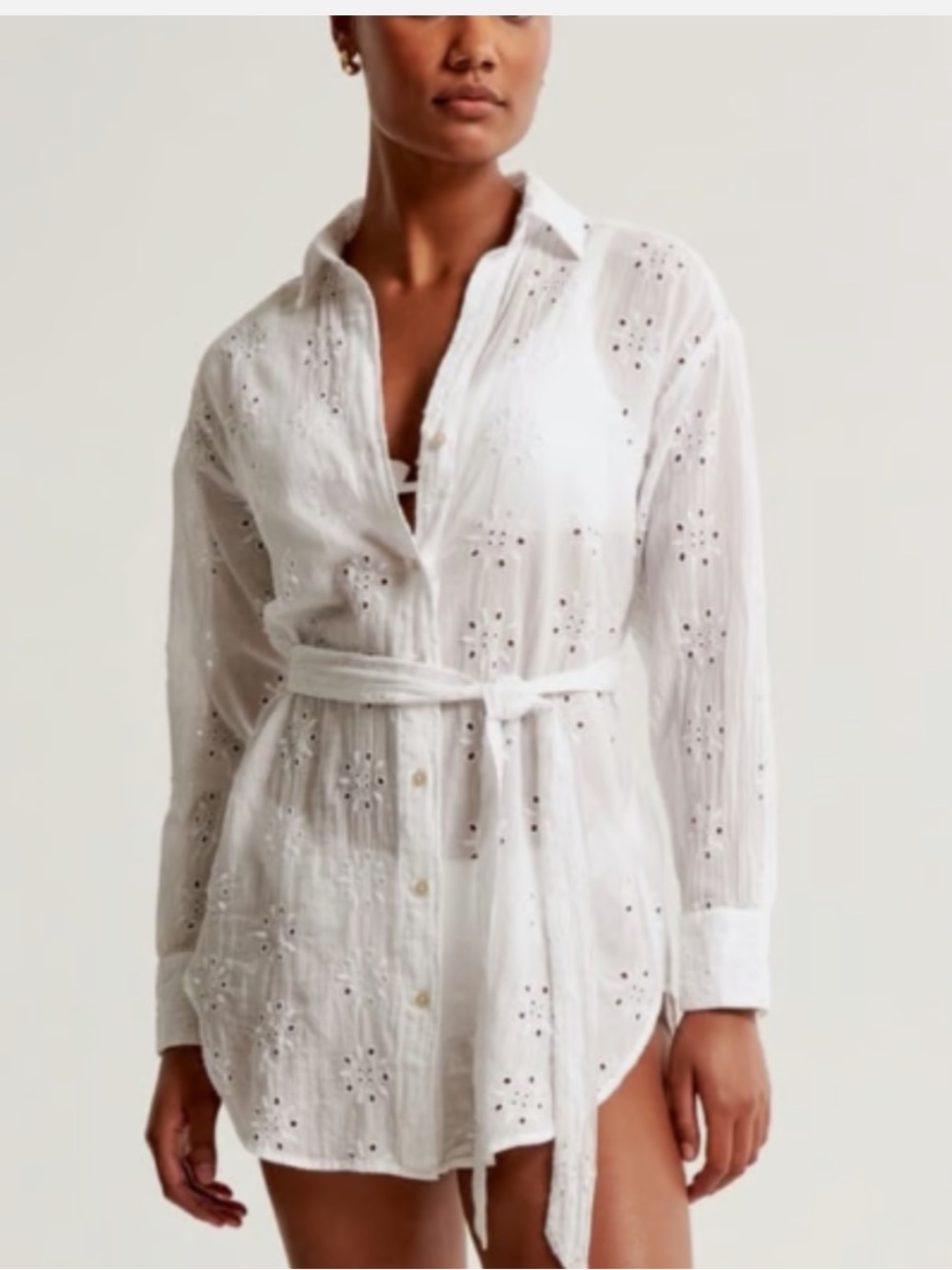 Abercrombie & Fitch Gauzy White Button Beach Mini Dress Coverup